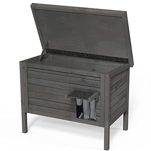 GDLF Outdoor Cat House Feral Cat Enclosure 100% Insulated All-Round Foam Weatherproof Solid Wood Large Size for Multiple Felines 34.5" L*21.5" W*27.2" H - style: Feral Cat Shelter