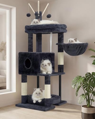 Heybly Cat Tree， HCT202SG - color: Smoky Gray, size: 45.3 inch