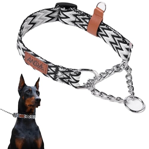 ANDA Martingale Collar for Dogs, Adjustable with Reflective Stainless Steel Chain, No-Pull Escape-Proof Training Collar for Medium and Large Breeds (Chevron Black Chain Style, Large) - color: Chevron Black Chain Style, size: Large