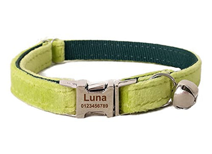 Cat Collar Personalized with Name Phone Number Engraved,Customized with Bell for Small Dogs Puppy Kitten - color: Avocado Green, size: S (6"-10")