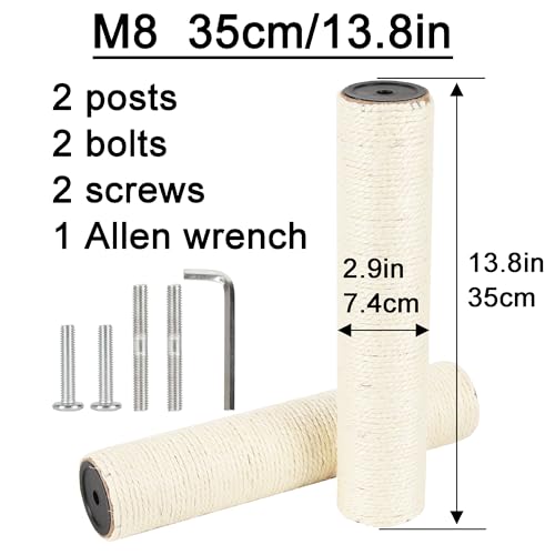 2.9in 7.4cm Diameter Cat Tree Replacement Post Sisal Scratching Pole Parts (M8, 35cm/13.8in) - color: 35cm/13.8in*2poles, size: M8