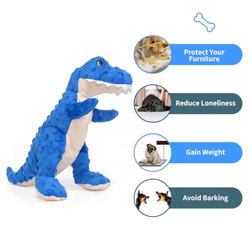 DODODOLA Dog Toys Dinosaur Dog Toy Blue Stuffed Animals Chew Toy Plush Squeaky Dog Birthday Toys for Small Large Big Dogs - color: Blue Dinosaur