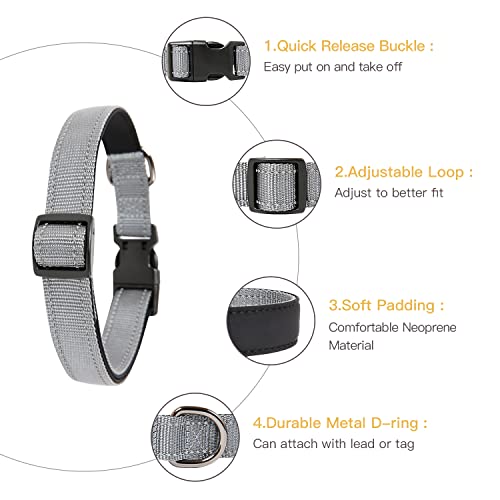 HEELE Dog Collar, Reflective Dog Collar, Soft Neoprene Padded Breathable Nylon Pet Collar Adjustable for Small Dogs Puppy, Gray, XS(7.87-11.81") - color: Gray, size: X-Small (7.87-11.81")