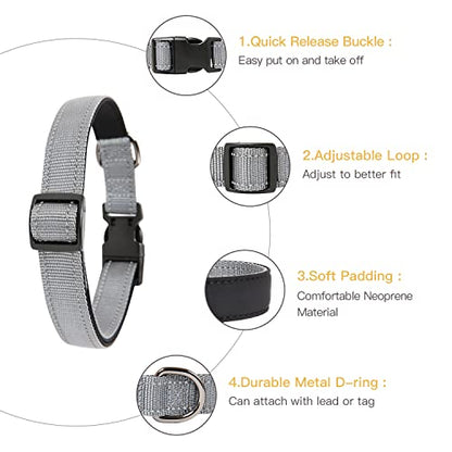 HEELE Dog Collar, Reflective Dog Collar, Soft Neoprene Padded Breathable Nylon Pet Collar Adjustable for Small Dogs Puppy, Gray, XS(7.87-11.81") - color: Gray, size: X-Small (7.87-11.81")