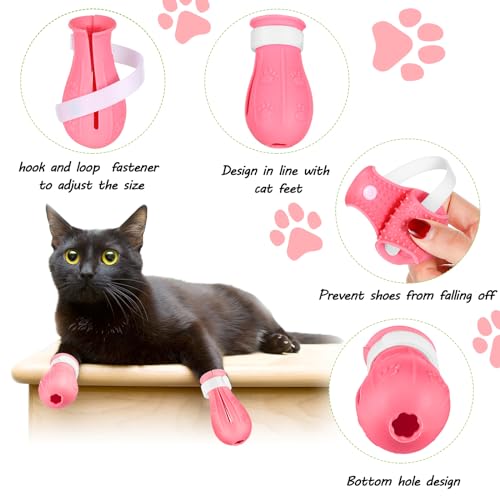 Cat Muzzle for Grooming Kitty Adjustable Hood with Paw Covers Nail Clipper Trimmer Brush Tick Remover Tool Kitten Breathable Anti Bite Muzzles Silicone Anti Scratch Boots for Cats Bathing Shaving