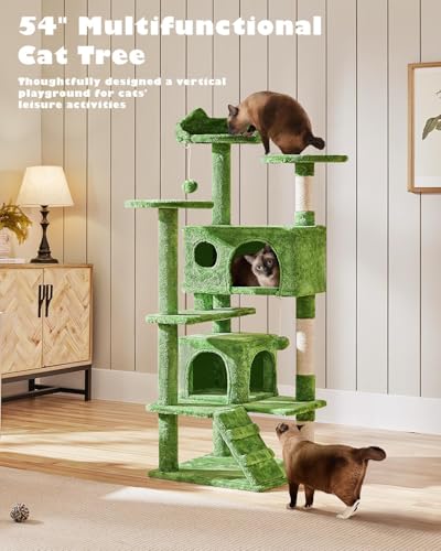 Yaheetech 54in Cat Tree, Cat Tower with Large Condo Sisal Scratching Posts and Dangling Balls, Pet Furniture for Kitten, Green - color: Green, size: 54in