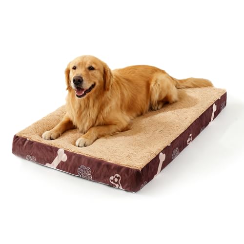Dog Beds for Large Sized Dog Comfy Orthopedic Pet Bed with Waterproof Lining & Removable Washable Cover, Soft Sherpa Dog Crate Bed with Anti Slip Bottom, 35x22 Inch Chocolate - color: Chocolate, size: 35.0"L x 22.0"W x 3.5"Th
