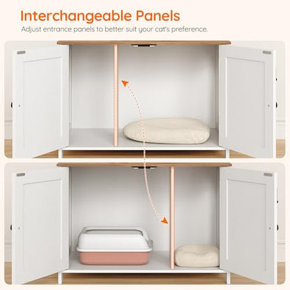 HOOBRO Litter Box Enclosure, Cat Litter Box Furniture with Removable Divider, Hidden Litter Box Furniture, Wooden Cat House, End Side Table, 31" L x 17.5" W x 19.7" H, White and Walnut WH03MW01G2 - color: White + Walnut