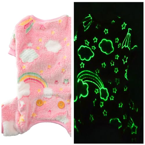 Plush Dog Pajamas Glow in The Dark Dog Jumpsuit 4 Legged Onesie for Small Medium Dog Cat, Pink Rainbow XS - color: Pink Rainbow, size: X-Small