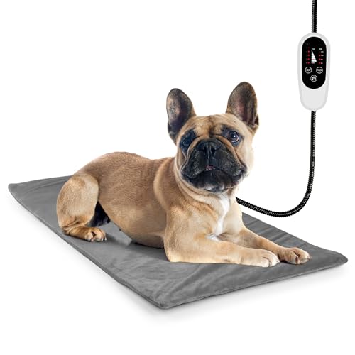 NICREW Dog Heating Pad with Durable Cord Protection, Auto Shut-Off Heated Cat Bed, Adjustable Temperature Warming Mat for Puppies & Senior Pets, 27.5 x 15.7 in - color: Gray, size: 27.5"L x 15.7"W x 0.4"Th