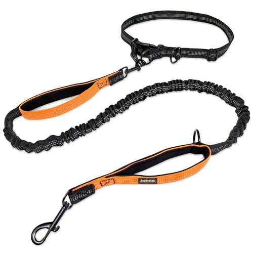 4-6 FT Hands-Free Dog Leash for Running & Walking - Adjustable Waist Belt (28-47"), Shock-Absorbing Bungee, 2 Reinforced Handles, Reflective & Anti-Pull for Small/Medium Dogs, Orange - color: Orange