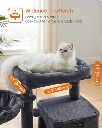 Feandrea Cat Tree, 37.8-Inch Cat Tower, Multi-Level Condo with Widened Perch, Scratching Posts and Ramp, 2-Door Cave, Hammock, Smoky Gray UPCT51G - color: Smoky Gray