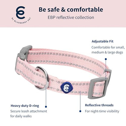 Blueberry Pet Essentials Matching Dog Collar & Leash Set | Pastel Reflective Adjustable Collar with 4 ft Lead for Large Dogs, Baby Pink - color: Baby Pink, size: Large