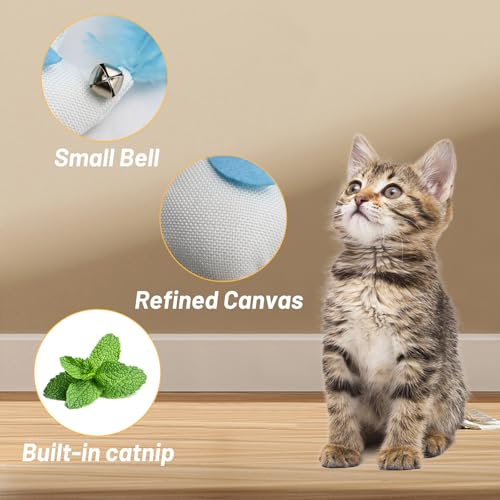 Andiker 3 PCs Catnip Toys with Bell and Feather, Canvas Cat Kicker Toy Chicken Shape Interactive Cat Toys for Indoor Cats to Relieve Boredom and Increase Exercise