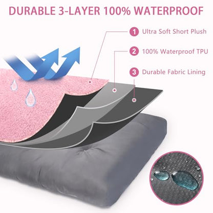 Dog Crate Bed Waterproof Deluxe Plush Dog Beds with Removable Washable Cover Anti-Slip Bottom Pet Sleeping Mattress for Large, Medium, Jumbo, Small Dogs, 35 x 22 inch, Pink - color: Pink, size: 35.0"L x 22.0"W x 3.0"Th