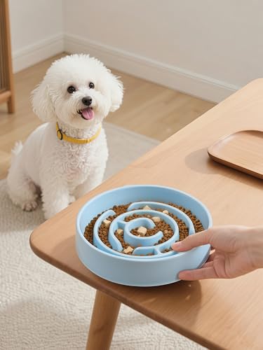Ceramic Slow Feeder Dog Bowls with Anti-Slip, Slow Feeder & Non-Slip Design, Boredom and Anxiety Reducer, Suitable for All Breed Dogs and Cat (Ceramic-Blue) - color: Ceramic-Blue