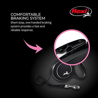 FLEXI New Classic Tape Retractable Dog Leash for Medium Dogs Upto 55 lbs. – 16 ft., Black | Tangle Free Pet Walking Leash with One-Handed Brake, Pause, Lock|German Quality Product - color: Black, size: Medium - 16 Feet (Tape)