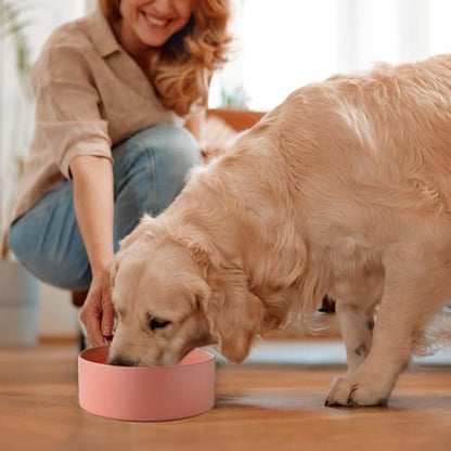 8'' Ceramic Dog Bowl - 70Oz Classic Dogs Food & Water Bowl for Medium and Large Breeds, Heavy-Duty Non-Slip Dog Dish, Food Grade Stoneware Pet Bowl, Dishwasher & Microwave Safe, Pink - color: Bowl - Pink, size: 8 inch