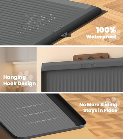 Dog Food Mat 36"x24", Waterproof Pet Feeding Mat with Diversion Grooves and Raised Edges, Large Non-Slip Dog Bowl Mat for Food and Water, Cat Food Mat for Floors, Easy to Clean, Grey - color: Grey
