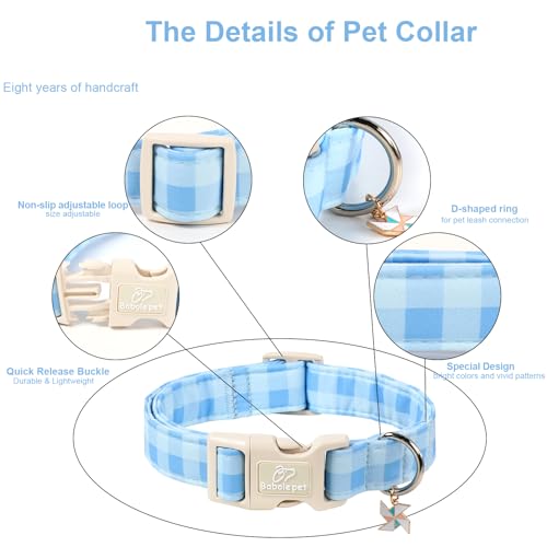 Boy Dog Collar Blue Gingham Dog Collars for Puppy Small Dogs - Lightweight Adjustable Spring/Summer Plaid Male Female Dogs Everyday Collar with Safety Buckle XS - color: Blue Gingham, size: XS