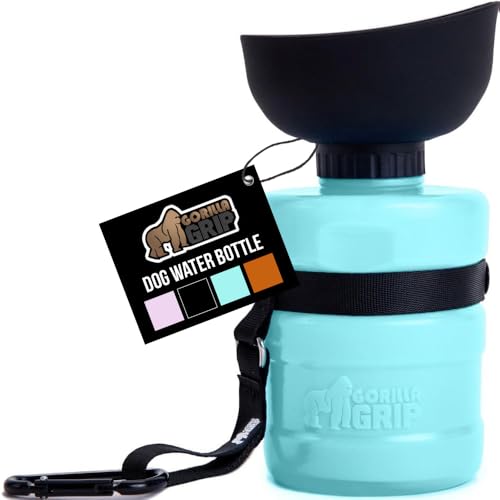 GORILLA GRIP Dog Water Bottle, Portable Water Bowl Dispenser for Dogs, 12 oz Leak Proof Pet Travel Squeeze Bottles Food Grade Silicone, Stocking Gifts for Pets to Go Puppy Essentials, Turquoise - color: Turquoise, size: 12oz