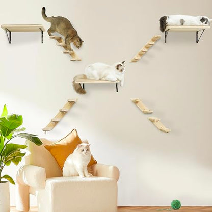 Cat Climbing Stair Shelf, Wall Mounted Ladder 2PCS 4 Steps Reversible Left & Right Direction, for Cats up to 15 Pounds, Cat Stairway with Jute Scratching Ladder Shelves for Kitten Perch Sleeping - color: 2 Pieces