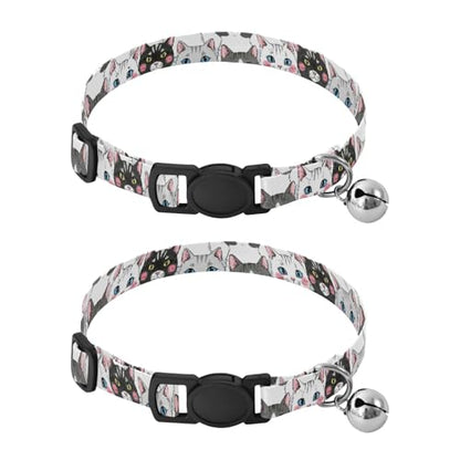 2 Pack Kitten Collar Cute Cat Black White Dog Collar with Bell, Adjustable Length 10.6" to 17.1" - color: Cute Cat Black White