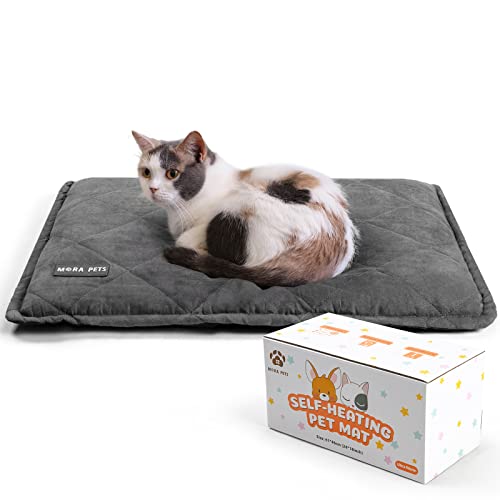Mora Pets Self Heating Cat Bed Self Warming Cat Pad Thick Thermal Pet Bed Mat 24 x 18 Inches with Removable Cover Machine Washable Ultra Warm Mat for Outdoor Indoor Cats and Small Dogs - color: Suede Grey, size: 24"L x 18"W x 2"Th