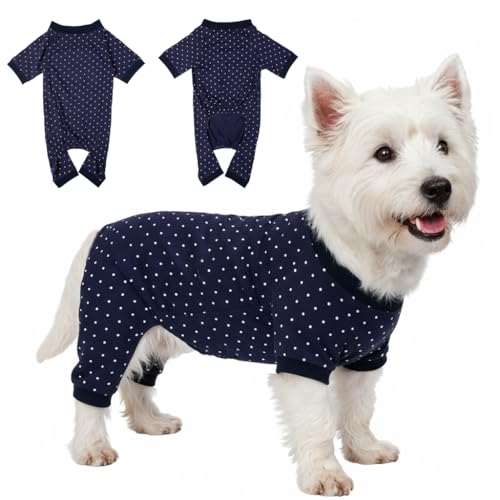 2026 New Cotton Dog Pajamas for Small & Medium Dogs - Soft Pet Onesie, Comfy Puppy Coat with Various Prints, Cute Pet Apparel for Dogs Polka Dots XX-Large - color: Navy Blue-Polka Dots, size: XX-Large