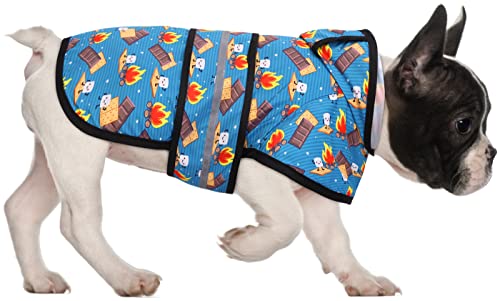 HDE Dog Raincoat Jacket Reflective Adjustable Hooded Pet Poncho Rain Coat with Leash Hole for Small to X-Large Dogs Happy Camper - S - color: Happy Camper, size: Small