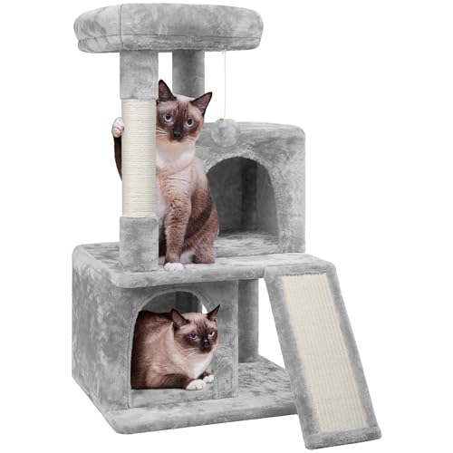 Yaheetech Cat Tree for Indoor Pets, 36in Tower Condo w/Extra Large Perch, Scratching Posts, Board, Dangling Ball, Play Structure for Kittens & Adult Cats, Light Gray - color: Light Gray, size: 36in