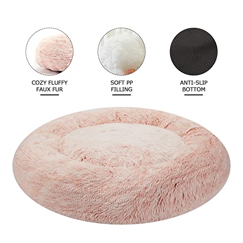 Bedfolks Calming Donut Dog Bed, 30 Inches Round Fluffy Dog Beds for Medium Dogs, Anti-Anxiety Plush Dog Bed, Machine Washable Pet Bed (Pink, Medium) - color: Pink, size: 30.0"L x 30.0"W x 8.0"Th