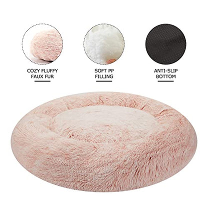 Bedfolks Calming Donut Dog Bed, 30 Inches Round Fluffy Dog Beds for Medium Dogs, Anti-Anxiety Plush Dog Bed, Machine Washable Pet Bed (Pink, Medium) - color: Pink, size: 30.0"L x 30.0"W x 8.0"Th