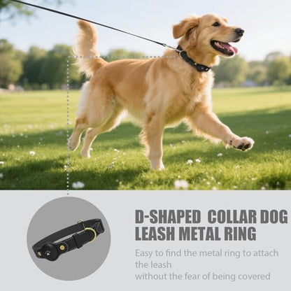 Adjustable AirTag Dog Collar – Waterproof Nylon Pet Collar with Built-in Air Tag Holder and D-Ring Leash Attachment Comfortable Padded, Heavy Duty Dog Collars – Fits Medium Large Dogs(Black)