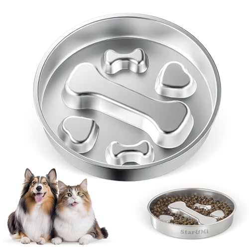 Stainless Steel Slow Feeder Dog Bowls – Non-Slip Metal Dog Bowl for Large & Medium Breeds, Puppy Puzzle Feeder – 2 Cup Capacity for Small to Big Pets – Durable Slow Feed Dog & Cat Food Dish - color: Bone&Heart