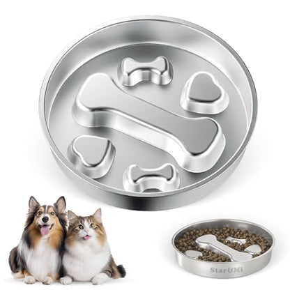 Stainless Steel Slow Feeder Dog Bowls – Non-Slip Metal Dog Bowl for Large & Medium Breeds, Puppy Puzzle Feeder – 2 Cup Capacity for Small to Big Pets – Durable Slow Feed Dog & Cat Food Dish - color: Bone&Heart
