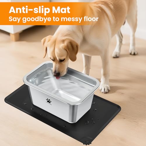URPOWER 1.65 Gallon Large Dog Water Bowl, 2 Pack Thickened Stainless Steel Dog Water & Food Bowls with Non-Slip Mat, Spill-Proof Metal Pet Bowl Set for Medium, Large, X-Large Dogs, Indoor/Outdoor Use - size: 1.65 Gallon