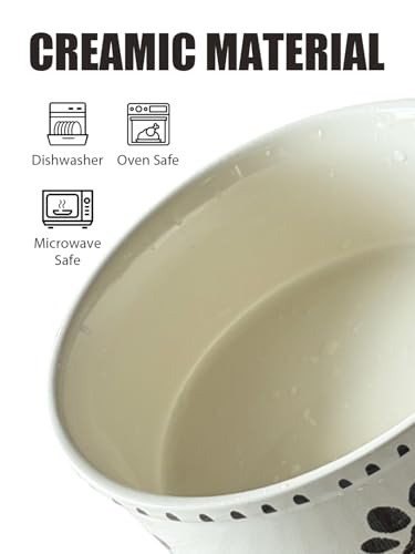 Ceramic Dog Bowl 55oz Heavy Duty Pet Food and Water Bowl for Medium Large Dogs Non Slip Weighted Dog Dish with Paw Print and Heart Design Easy to Clean - color: White-Paw