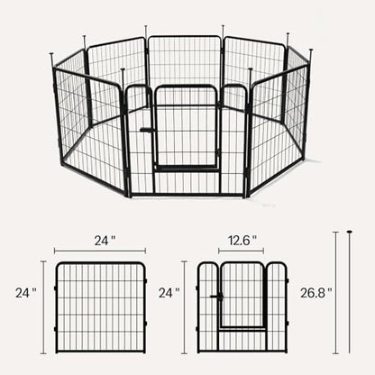 Amazon Basics Dog Playpen, 8 Panels Metal Fence with Door, Foldable for Indoor and Outdoor Use, Suitable for Small to Medium Sized Dogs, 24 Inch Height, Black - style: 8pcs-24"