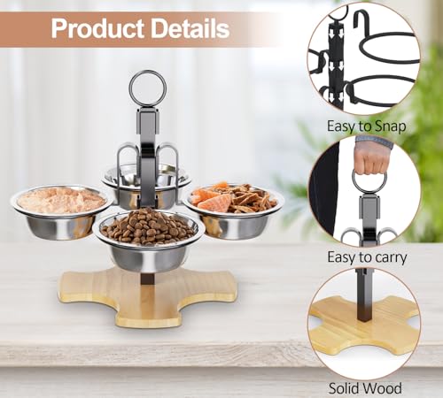 Elevated Cat Food Bowls, 3 Adjustable Heights Raised Cats Bowl for Indoor Cats Small Dogs with 4 Stainless Steel Bowls, Pet Food and Water Bowl