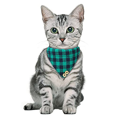 Faleela Breakaway Cat Collar with Bells - 2 Pack Cat Collar with Bells, Cat Collars with Bandana, Accessories for Pet Collars, Adjustable for Cats and Small Dogs - color: Green bow+bandana