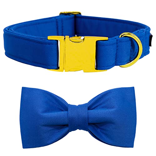 Maca Bates Blue Dog Collar with Bow Tie for Dogs Solid Colors Bowtie Soft Adjustable Breakaway Puppy Collars Birthday Gift for Small Medium Large Boy Girl Puppies Pets - color: suit-blue, size: XS