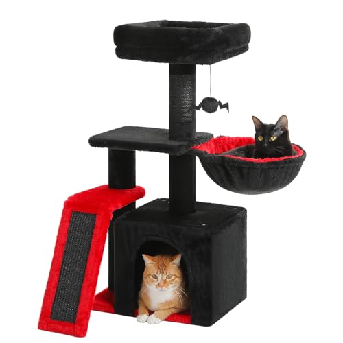 PETEPELA Gothic Cat Tree Tower for Indoor Cats, 31.5'' Small Cat Tower Condo with Sisal Scratching Ramp, Cozy Hammock and Removable Flower Cat Bed Perch for Kittens, Black - color: Upgrade Black, size: Scratching Tree
