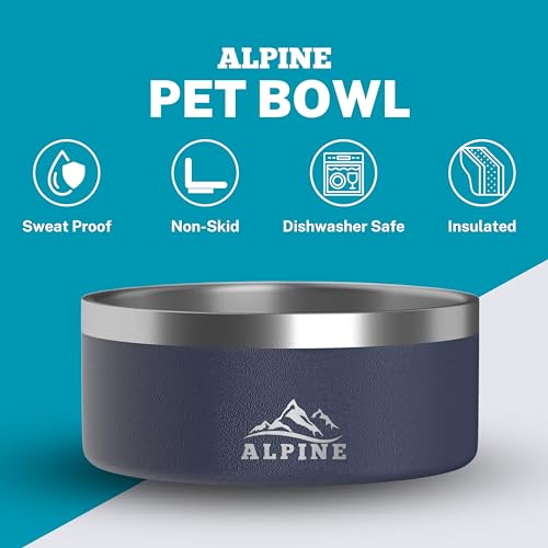 ALPINE Set of 2 Stainless Steel Dog Bowls, Non Slip, Metal Pet Bowl for Food and Water, Double Walled Insulated, Rustproof, Dishwasher Safe (32 oz, Navy) - color: Navy, size: 32 oz