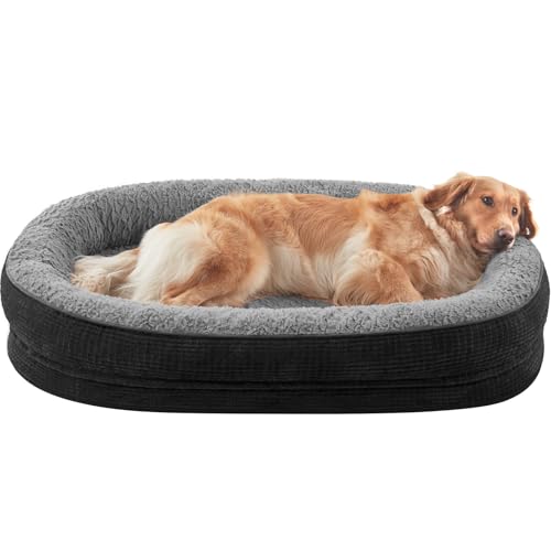 JOEJOY Orthopedic Dog Beds Large Sized Dog, XL Egg-Crate Memory Foam Pet Couch Bed with Bolster Sides, Waterproof Lining, Removable Washable Cover & Non-Slip Bottom, Black - color: Black, size: XL(42"x 32"x 7.5")