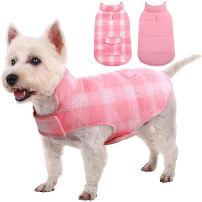 Kuoser Reversible Winter Coat, British Style Jacket for Small Dogs, Warm Windproof Puppy Cold Weather Clothes Vest, Pink XS - color: Pink, size: XS (Chest Girth: 9.4-13.8'')