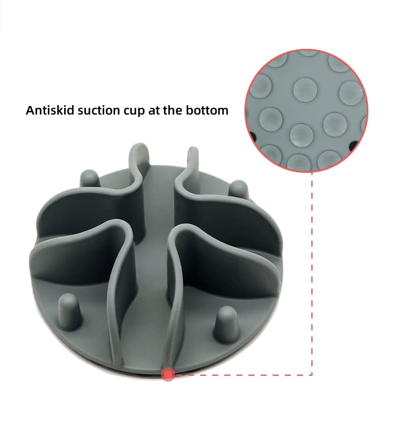 Slow Feeder Insert for Dogs & Cats, 3 Sizes Food-Grade Silicone Anti-Choking Puzzle Feeder, Non-Slip Suction Cup Design, Fits Most Bowls, Bloat Stop Pet Feeding Solution - color: Grey, size: Medium 4.7 inchs