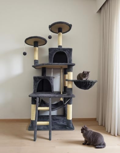 Cat Tree 60.63 inches Cat Tower for Indoor Cats, Multi-Level Cat Condo Furniture with Scratching Posts, Plush Perches, Activity Center with Cozy Basket & Hammock for Cats (Darkgray) - color: DarkGray