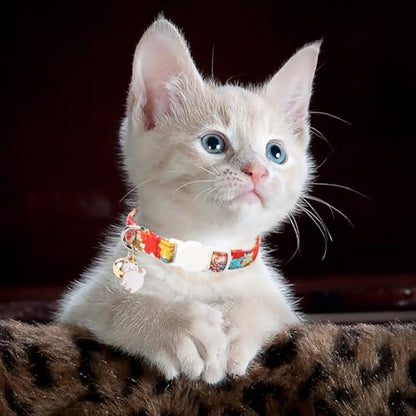 Unique style paws 2 Pack Kitten Collar Breakaway with Bell & Pendant, Adjustable Safety Cat Cotton Collars for Girl Boy Cats and Small Pets - color: pumpkin & maple party