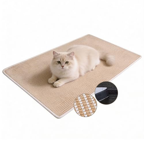 Cat Scratcher Mat, 39.3"x 23.6" Natural Sisal Cat Scratch Mat with Velcro Tape, Scratching Rug Pad for Indoor Cats, Furniture Protector, Floor Carpet, Wall Pad, L, Beige - size: 39.3"x 23.6"